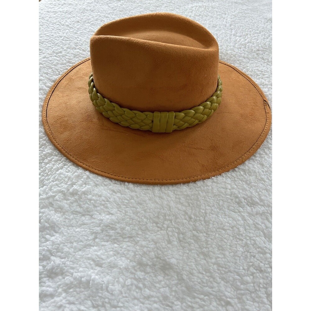Anthropologie ASN Braided Rancher Hat Women Knotted Band Suede Orange Yellow S